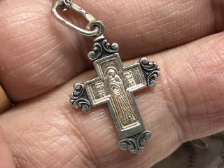 Vintage Russian Sterling Silver Religious Cross Pendant 20” Italy Necklace