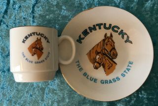 Vintage Souvenir Miniature Porcelain Cup & Saucer Kentucky - The Bluegrass State