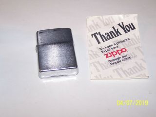 Early Zippo Cigarette Lighter - With Repair Clinic Paper