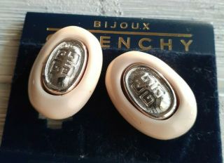 Vintage Givenchy Earrings Clip - On Designer Cream Silver - Tone 80 