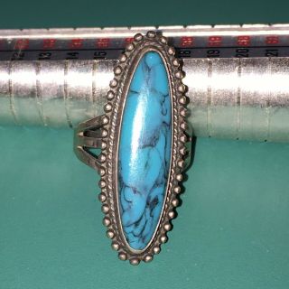 Old Pawn Vintage Native American Navajo Sterling Silver Turquoise Ring Size 5.  5
