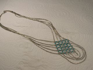 Vintage Native American Multi - Strand Liquid Sterling Silver Necklace 16 In.