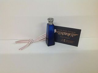 Edwardian Blue Glass & Hm Silver Topped Scent / Perfume Bottle Birmingham 1906