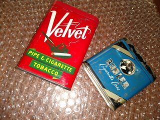 Vintage Velvet Pipe Cigarette Tobacco Tin Can & Bugler Cigarette Case