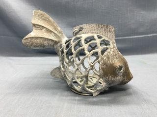 Vintage Solid Brass Koi Fish Hanging Candle Holder Great Patina (a2)