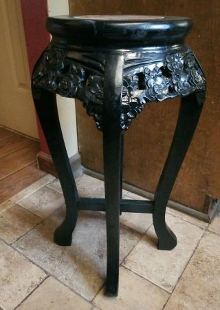 12 " Round Vintage Carved Oriental Marble Top Chinese Plant Stand Side Table