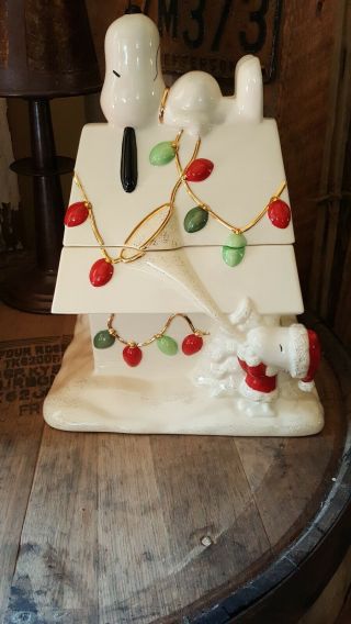 Vintage Lenox Snoopy And Woodstock Christmas Cookie Jar