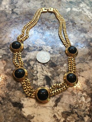 Vintage Designer Monet Art Deco Heavy Gold Necklace,  Black Accents