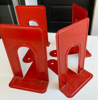 Vintage Set Of (4) Red Bookends Heavy Metal Mid Century Highsmith Co Decor Books