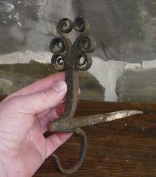 18th C Antique Iron Betty Lamp Spike Early Folk Art Heart Primitive Early Old