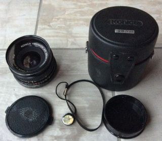 Vintage Konica Hexanon Ar 28mm F/3.  5 Lens With Orignal Leather Case,  Lens Caps