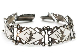 Elegant Vintage Siam Sterling Silver White Enamel Mekkala Ramasoon Link Bracelet