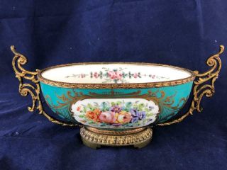 Fine Antique French Sevres Ormulo Mounted Porcelain Hand Painted Bowl