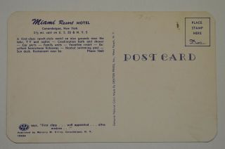 Vintage Colorized Post Card - Canandaigua NY,  Miami Resort Motel 2