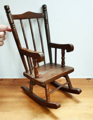 Delightful Vintage Miniature Wooden Rocking Chair For Dolls Or Teddy Bears.  37cm