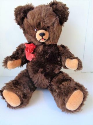 20 " Vintage Chocolate Dark Brown Mohair Teddy Bear With Talk Squeak Growler Box