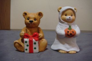 2 Vintage Home Interiors Homco Christmas Bear And Halloween Figurine