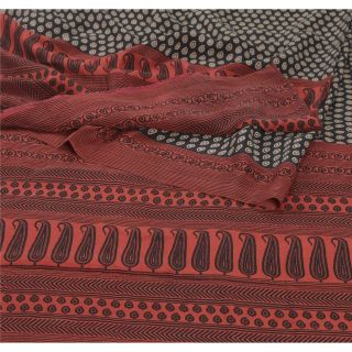 Sanskriti Vintage Black Saree 100 Pure Crepe Silk Printed Fabric 5yd Craft Sari
