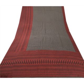 Sanskriti Vintage Black Saree 100 Pure Crepe Silk Printed Fabric 5Yd Craft Sari 3