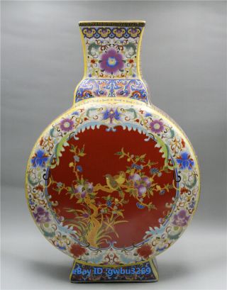 11.  8 " China Cloisonne Porcelain Handwork Painting Flower Vase W Yongzheng Mark
