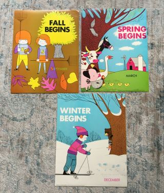 Vintage Fall Winter Spring Begins School Posters 1970s Classroom 22x17” 3 Pc