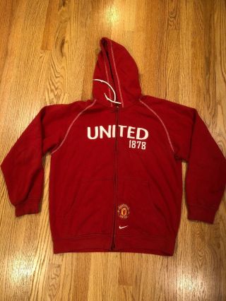 Vintage 90s Nike Manchester United Red Zip Hoodie Sweatshirt Men 
