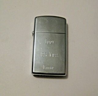 Vintage 1963 Slim Silver Zippo Cigarette Lighter Engraved Ippy Einar Peep 25 Y