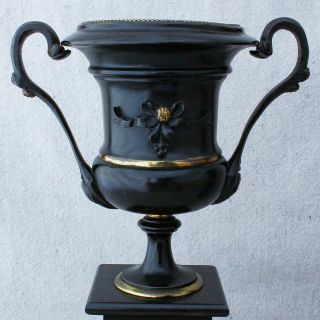 Antique 19 C French Ormolu Black Patinated Bronze Slate Mantle Urns Bookends 11” 2