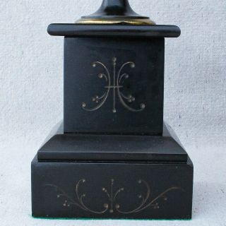 Antique 19 C French Ormolu Black Patinated Bronze Slate Mantle Urns Bookends 11” 3