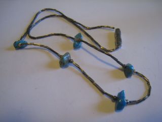 Vintage Southwestern Silver Beads Choker Necklace With Turquoise Nugget Stones