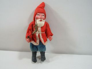 Antique Stone Face Father Christmas Santa Claus Figure With Feather Tree