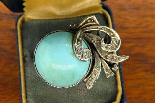 Vintage Palladium Art Deco Antique Turquoise Diamond Filigree Cocktail Ring