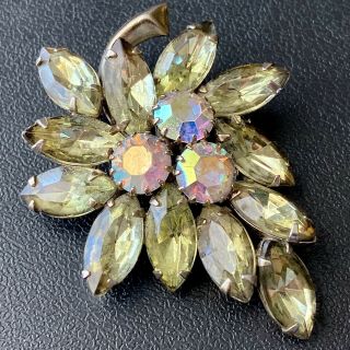 D&e Juliana Vintage Yellow Rhinestone Ab Crystal Flower Figural Brooch Pin 368