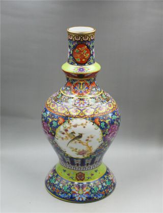 11.  4 " China Cloisonne Porcelain Handwork Painting Flowers Vase W Yongzheng Mark
