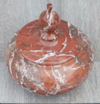 Antique Stone Bowl & Lid; Believed To Be Red Marble; Interesting Piece; Rare?