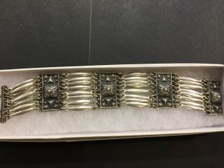 Vintage Sterling Mexico Link Bracelet 1 1/4 " Wide 41.  5 Grams