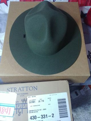 Vintage Stratton Od Green Felt Army Usmc Cdcr Trooper Sheriff Campaign Hat 7 1/8