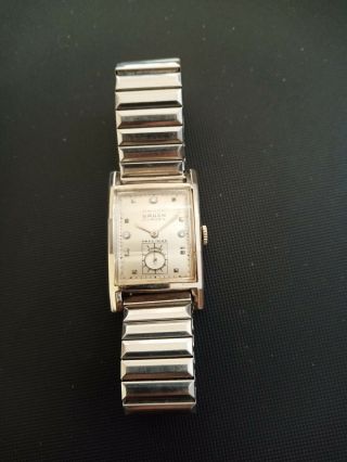 Vintage Gruen Curvex 14k White Gold Case Diamond Dial 17j Watch