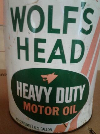 Vintage Wolfs Head Motor Oil Heavy Duty Metal Can 1 Gallon