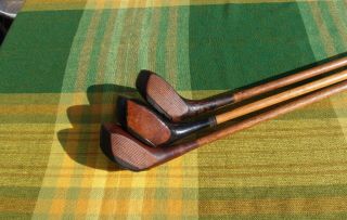 3 Antique Hickory Wood Shaft Golf Clubs Drivers Brassie Taplow Argyle Pudlin Tlc