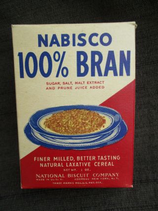 Vintage 1940s - 1950s Nabisco 100 Bran Single Serve Sample Cereal Box Full