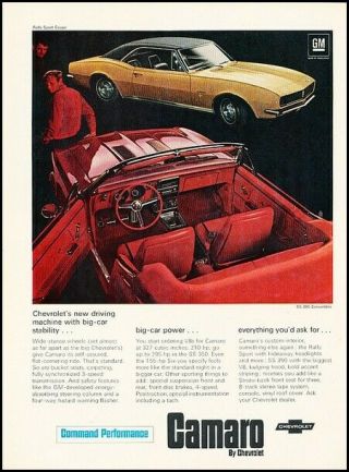 1967 Chevrolet Camaro Vintage Advertisement Print Art Car Ad J500