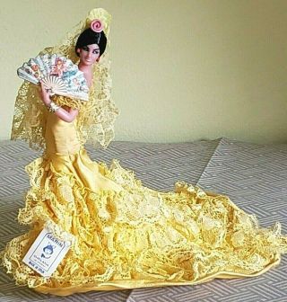 Vintage Marin Chiclana Flamenco Dancer Doll 7 " Gold Dress W/tag