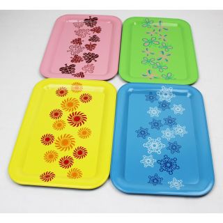 Vintage 60s 70s Retro Neon Printed Metal Serving Meal Trays Home Decor