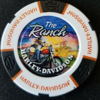 The Ranch Hd College Station,  Texas (white/blk/org) Harley Poker Chip Full Color