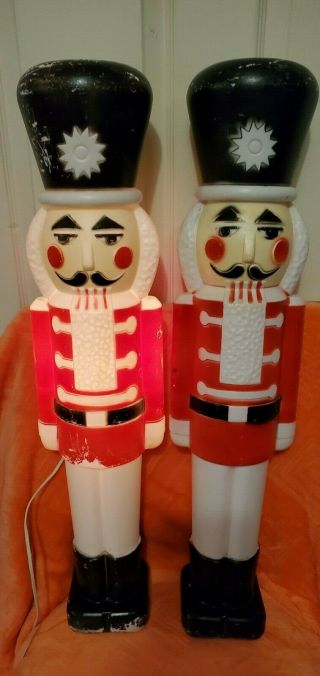 2 Htf Vintage Nutcracker Soldier 30 " Lighted Union Product Christmas Blow Mold
