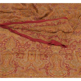 Sanskriti Vintage Saree 100 Pure Crepe Silk Orange Printed Fabric Craft Sari