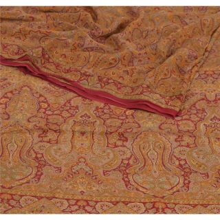 Sanskriti Vintage Saree 100 Pure Crepe Silk Orange Printed Fabric Craft Sari 2