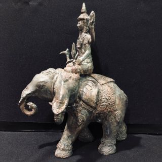 Southeast Asia Cambodian Khmer Dynasty Bronze Buddha Statue On 3 Heads Elephant