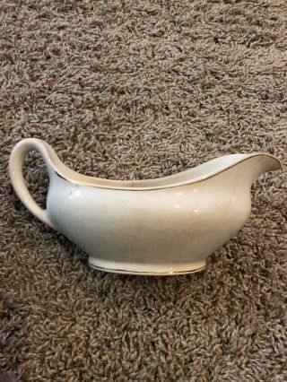 Vintage White With Gold Accent Gravy Boat Deerwood 613 On Bottom